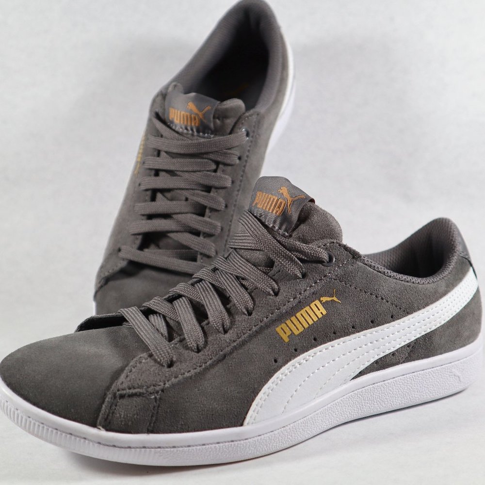 PUMA Vikky Womens 7 Gray Suede Soft Foam Lace Up